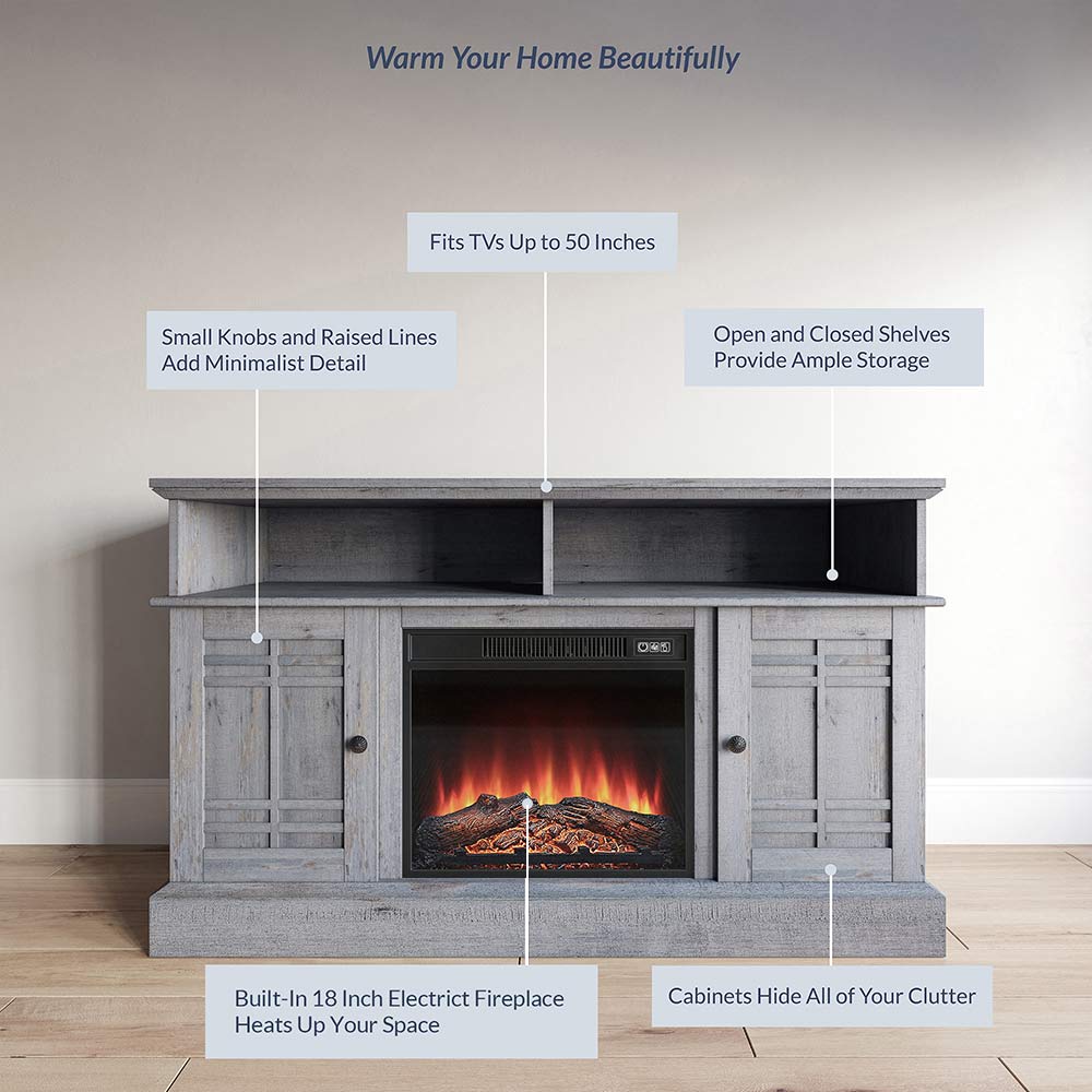 Norrell Farmhouse Fireplace TV Stand for TVs up to 50″