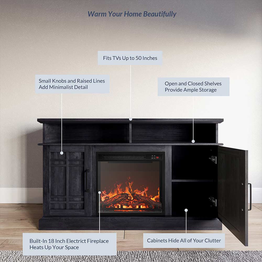 Norrell Farmhouse Fireplace TV Stand for TVs up to 50″