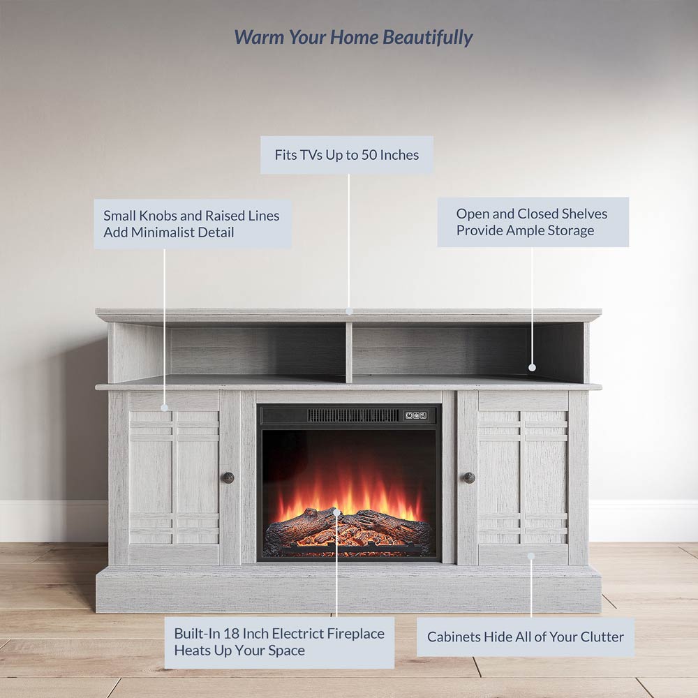 Norrell Farmhouse Fireplace TV Stand for TVs up to 50″