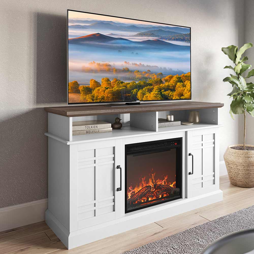 Norrell Farmhouse Fireplace TV Stand for TVs up to 50″