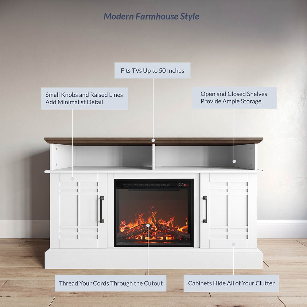 Norrell Farmhouse Fireplace TV Stand for TVs up to 50″