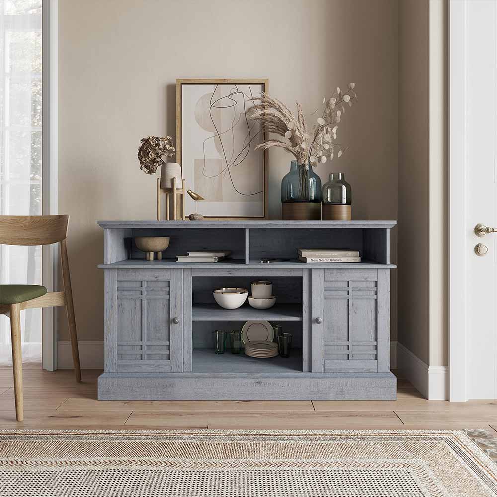 Norrell 48" Wood Grid Door Farmhouse Fireplace TV Stand