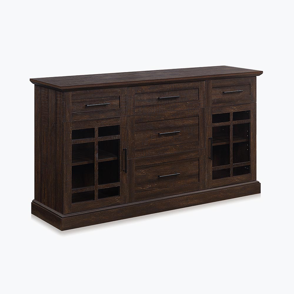 Astorga 58" Modern Farmhouse Buffet Cabinet with Drawers & Glass Doors