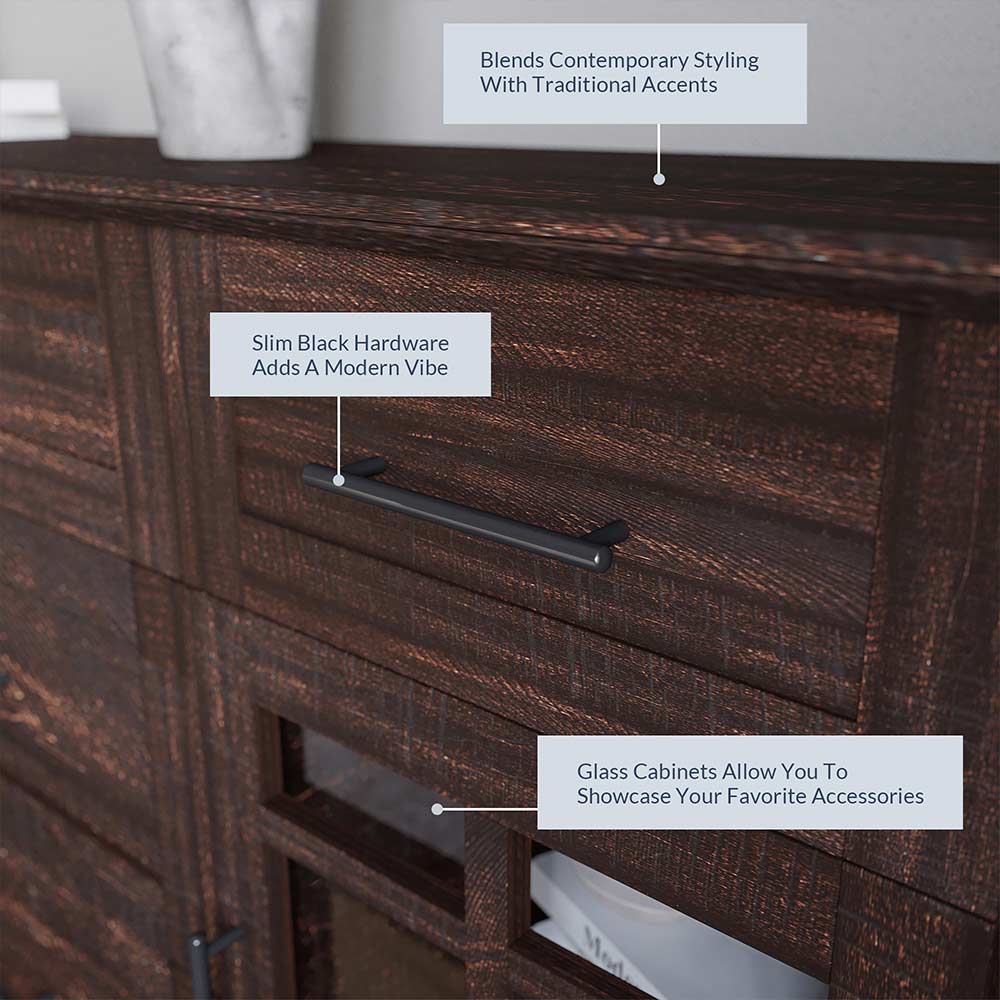 Astorga 58" Modern Farmhouse Buffet Cabinet with Drawers & Glass Doors