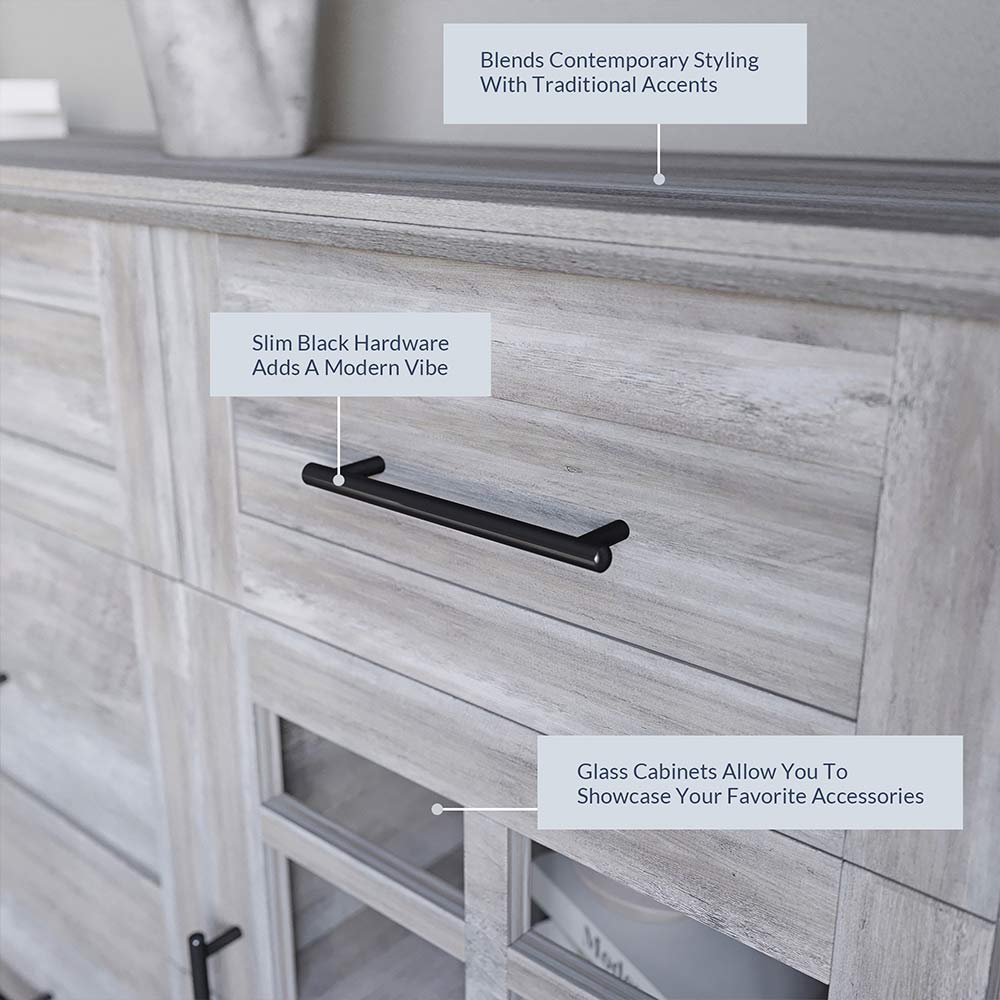 Astorga 58" Modern Farmhouse Buffet Cabinet with Drawers & Glass Doors