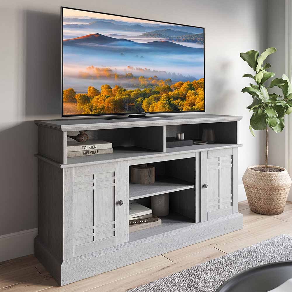 Norrell 48" Wood Grid Door Farmhouse Fireplace TV Stand