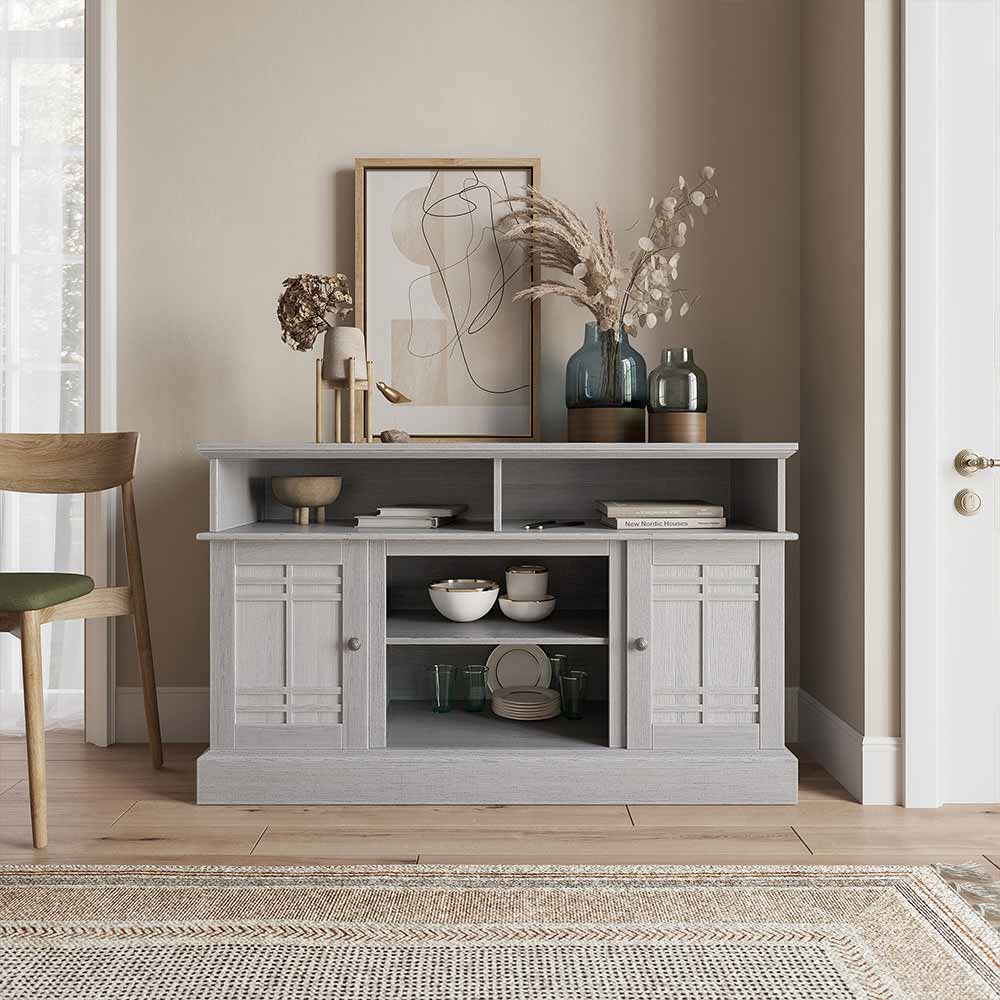 Norrell 48" Wood Grid Door Farmhouse Fireplace TV Stand