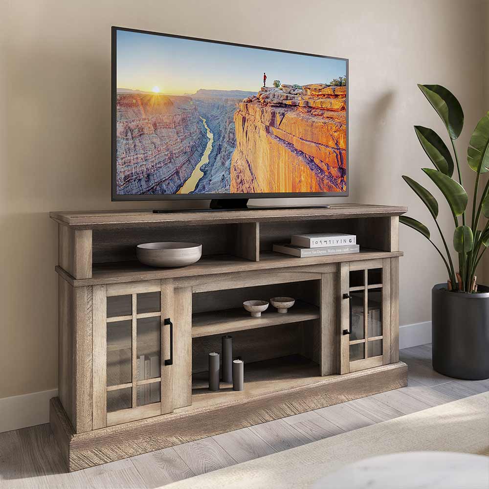 Astorga 58" Glass Door Modern Farmhouse Fireplace TV Stand