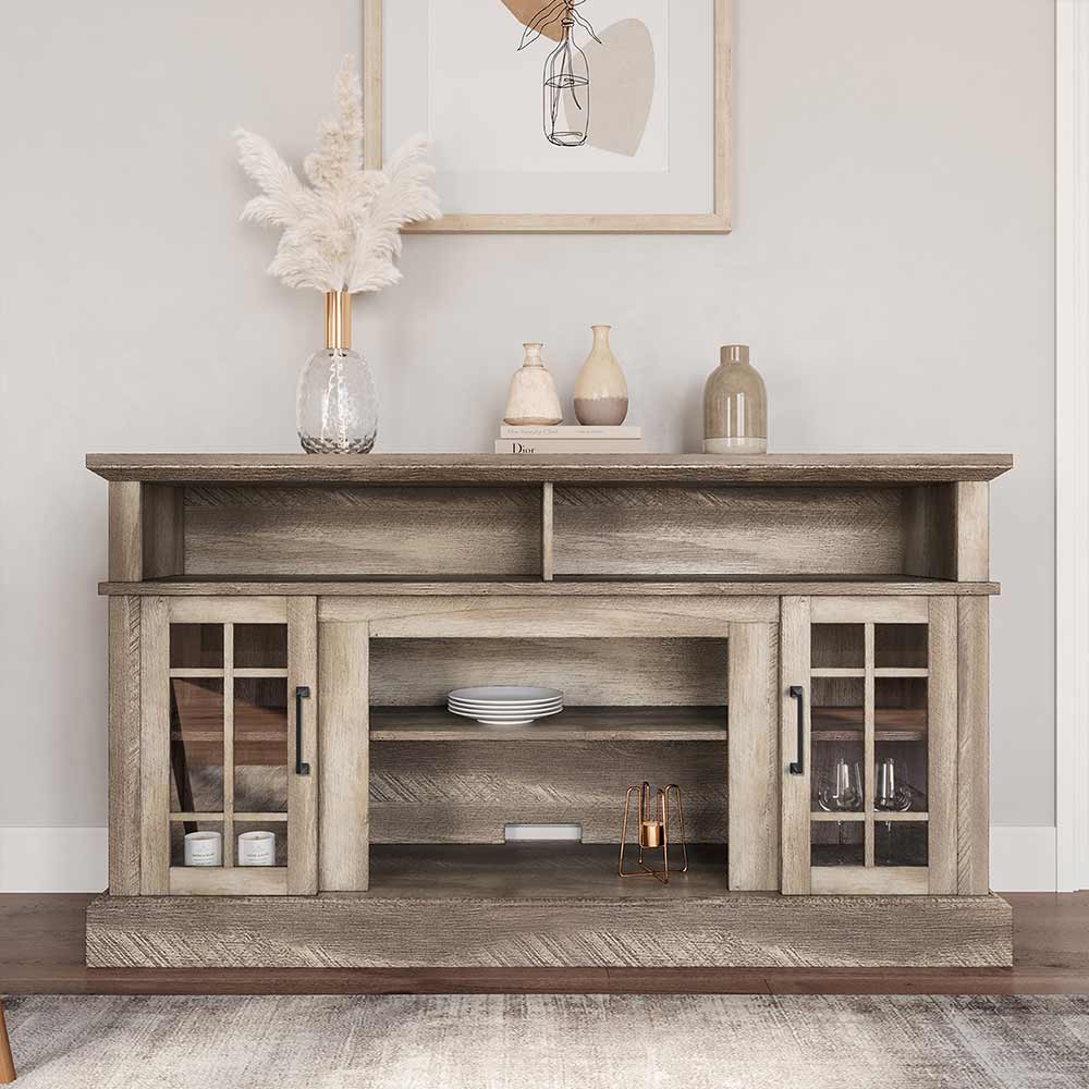Astorga 58" Modern Farmhouse Fireplace TV Stand with Glass Doors