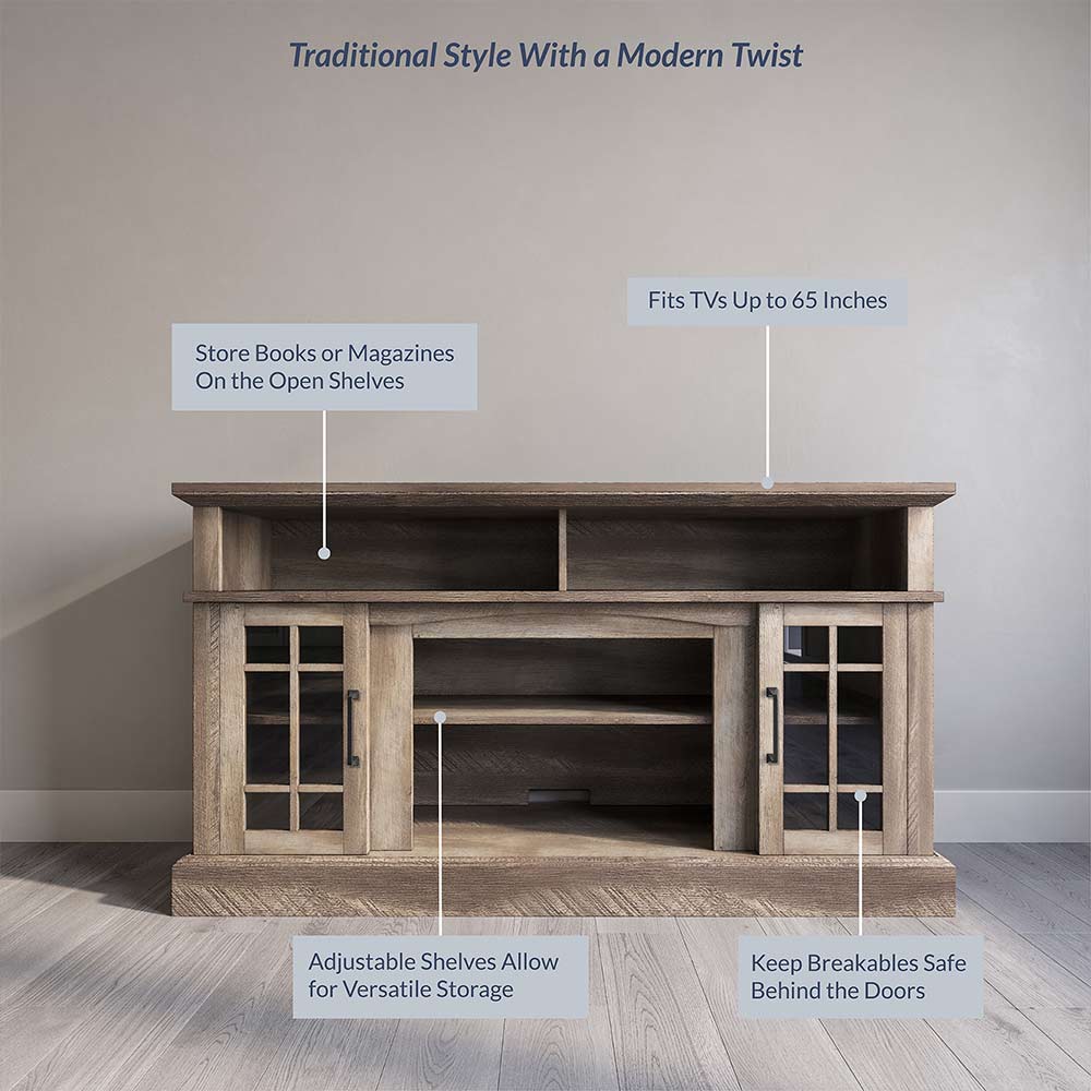 Astorga 58" Modern Farmhouse Fireplace TV Stand with Glass Doors