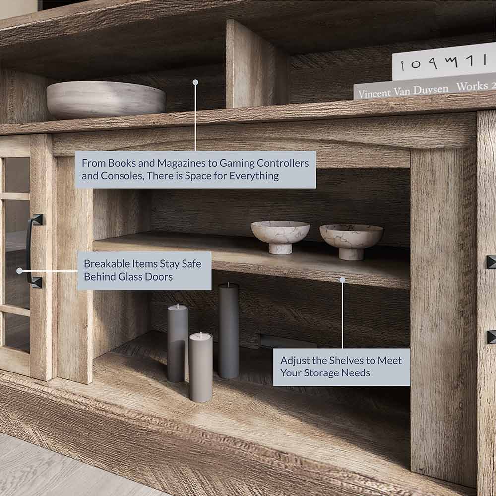 Astorga 58" Modern Farmhouse Fireplace TV Stand with Glass Doors