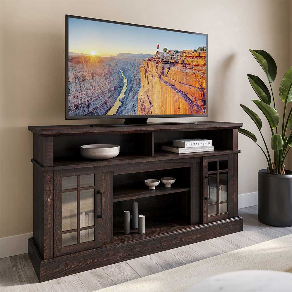 Astorga 58" Glass Door Modern Farmhouse Fireplace TV Stand