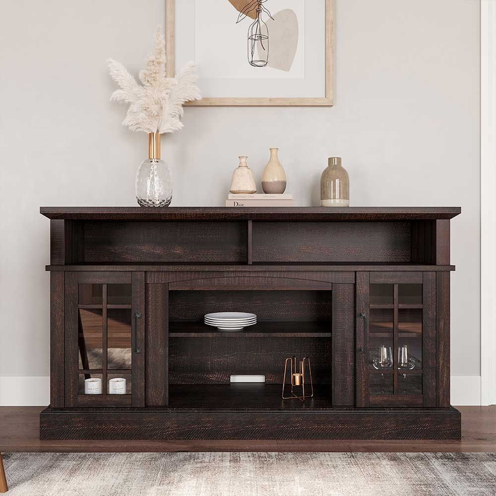 Astorga 58" Glass Door Modern Farmhouse Fireplace TV Stand