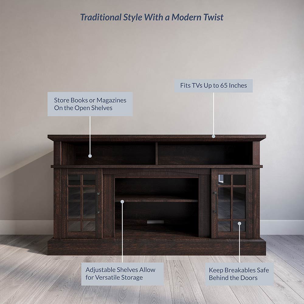 Astorga 58" Modern Farmhouse Fireplace TV Stand with Glass Doors
