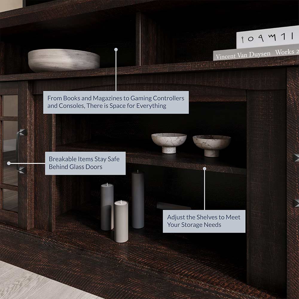 Astorga 58" Modern Farmhouse Fireplace TV Stand with Glass Doors