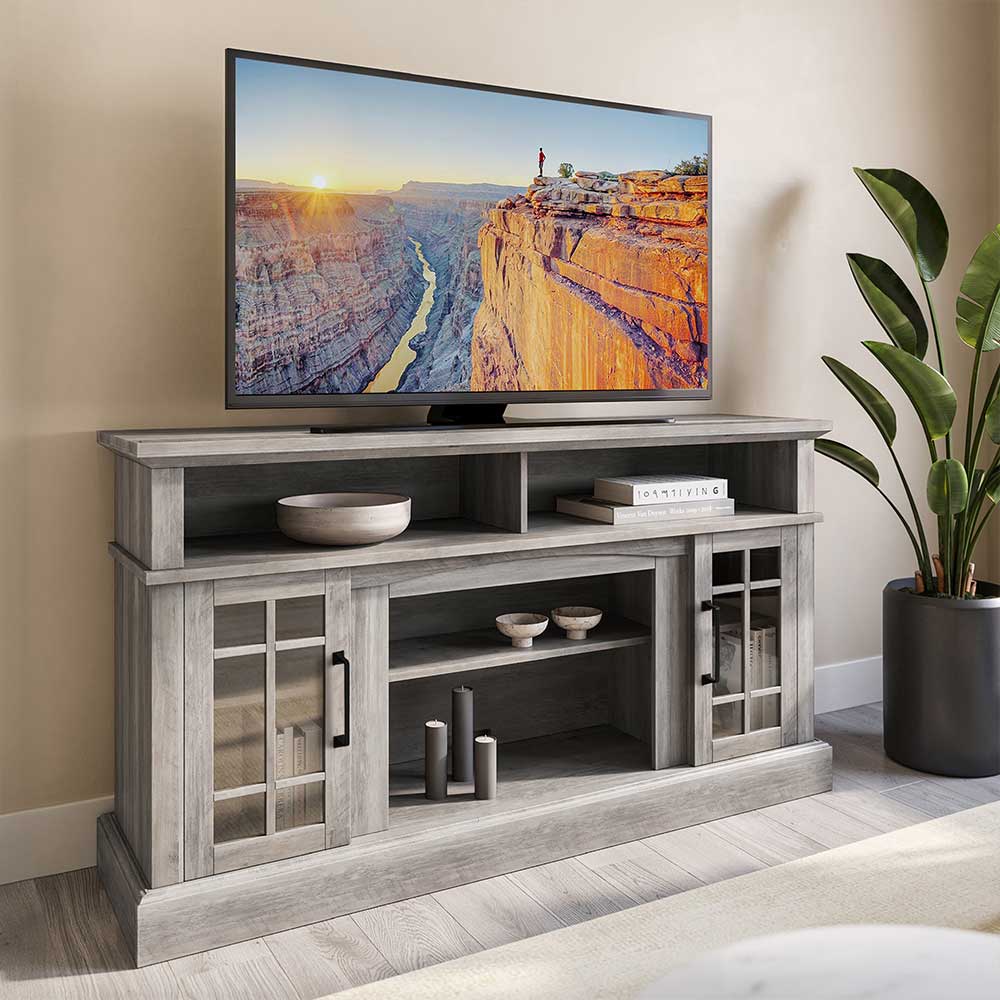 Astorga 58" Modern Farmhouse Fireplace TV Stand with Glass Doors