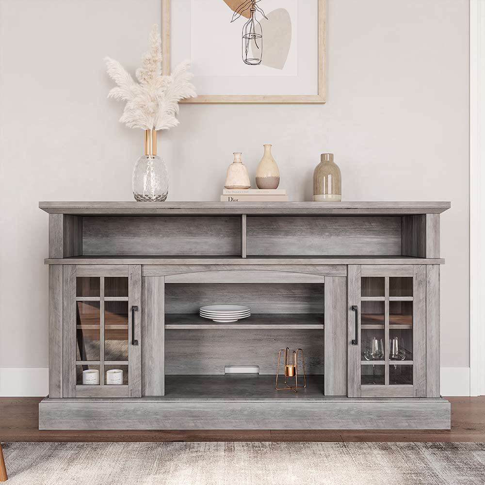 Astorga 58" Modern Farmhouse Fireplace TV Stand with Glass Doors