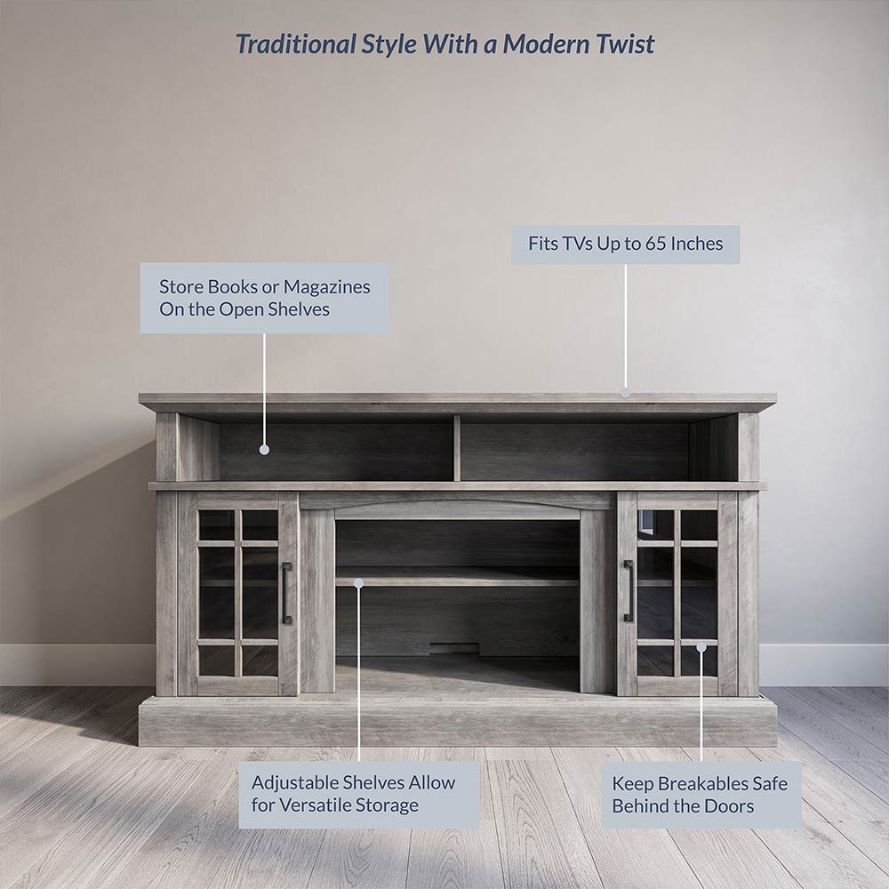 Astorga 58" Modern Farmhouse Fireplace TV Stand with Glass Doors