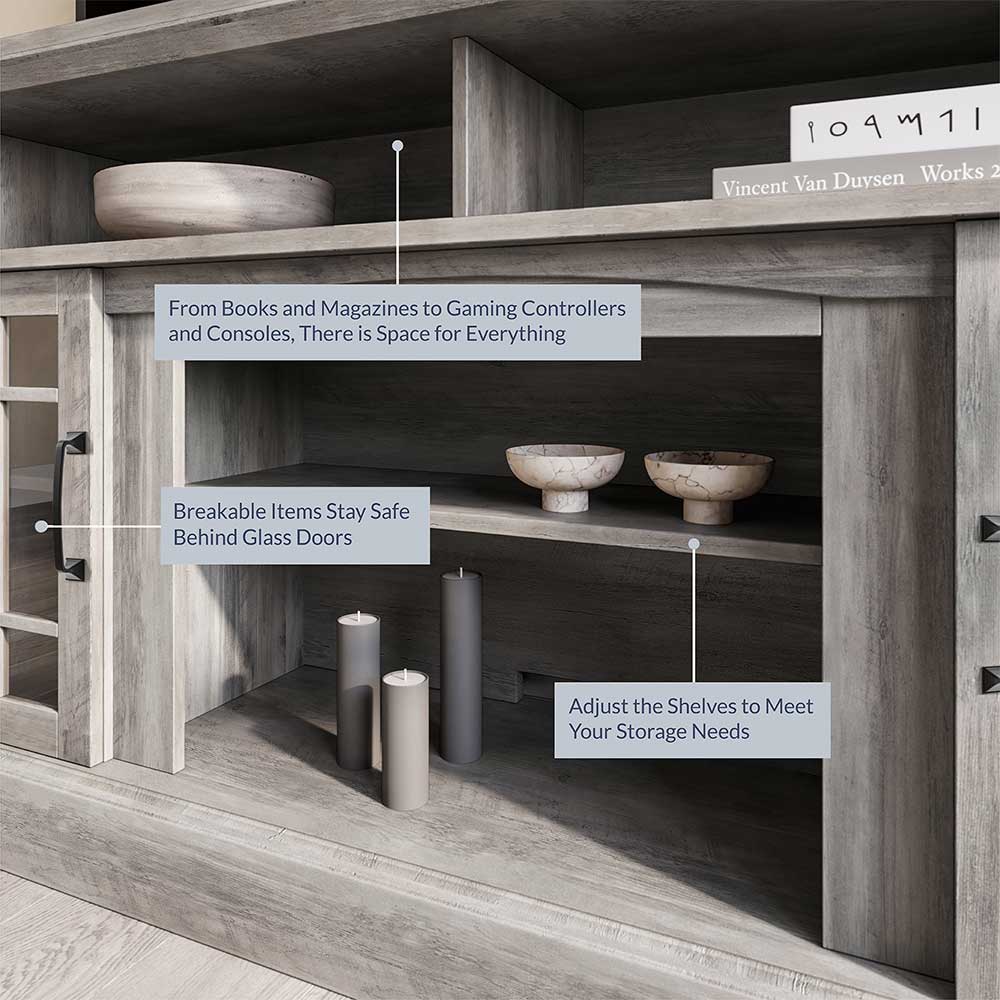 Astorga 58" Modern Farmhouse Fireplace TV Stand with Glass Doors