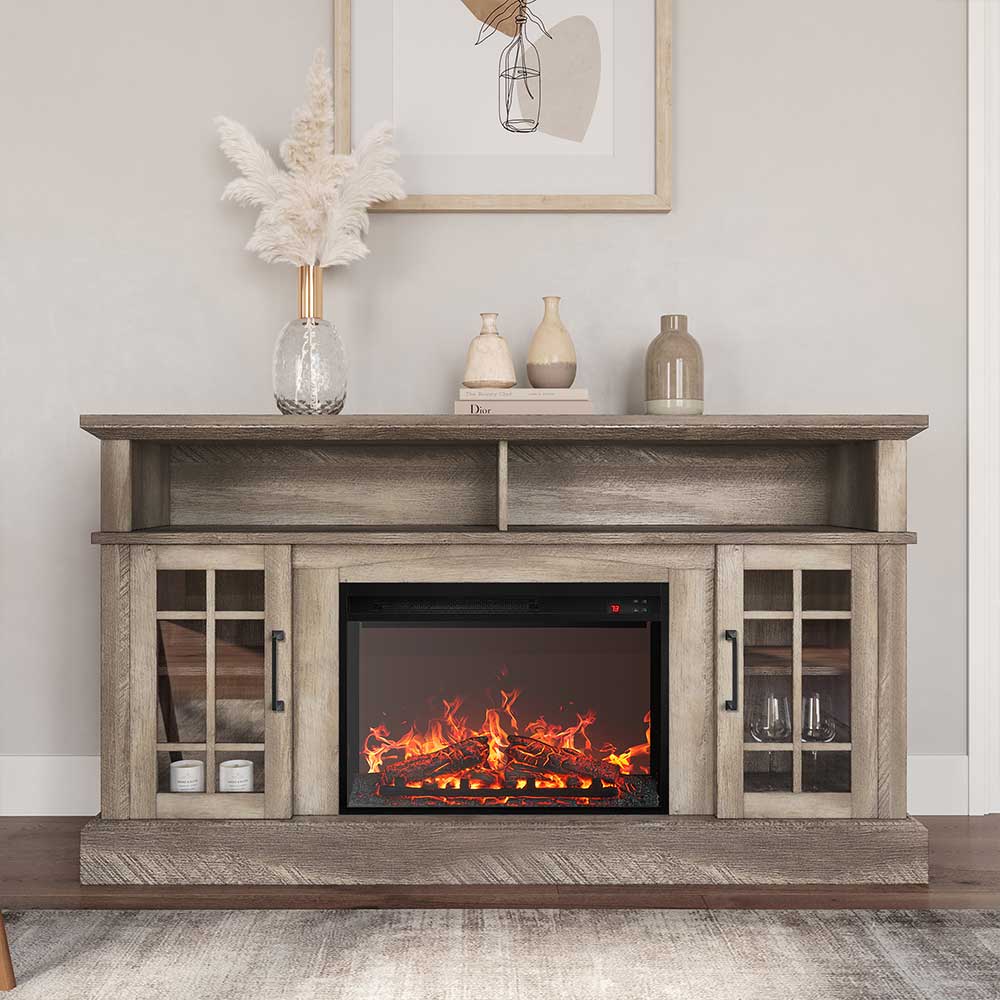 Astorga 58" Modern Farmhouse Fireplace TV Stand with Glass Doors