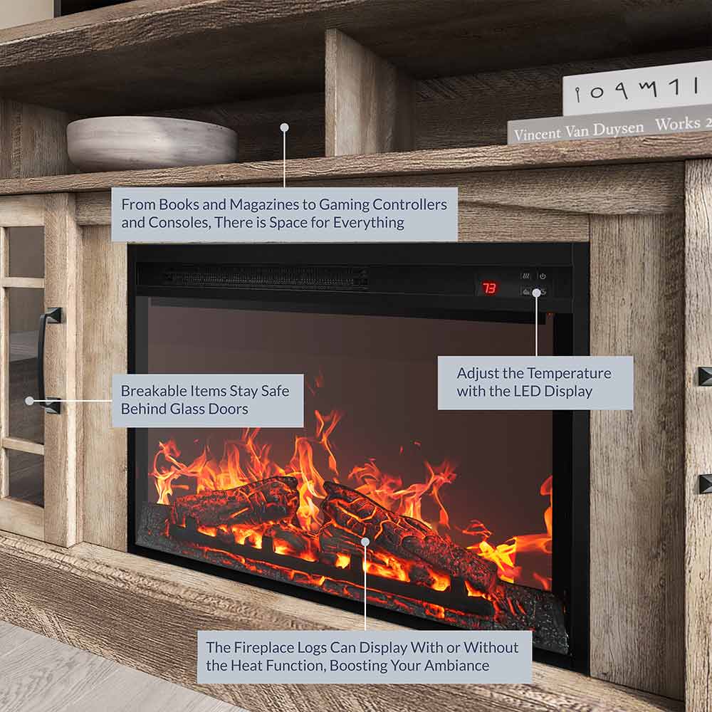 Astorga 58" Modern Farmhouse Fireplace TV Stand with Glass Doors