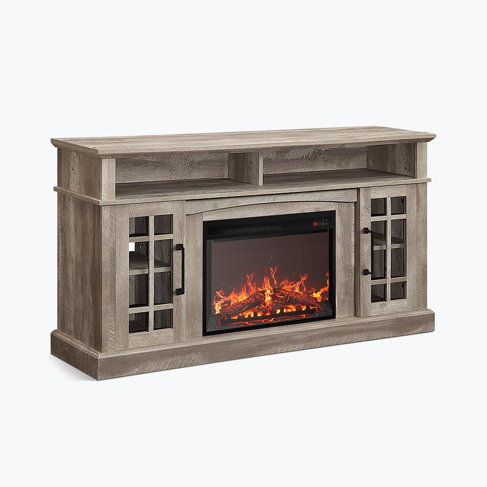 Astorga 58" Modern Farmhouse Fireplace TV Stand with Glass Doors