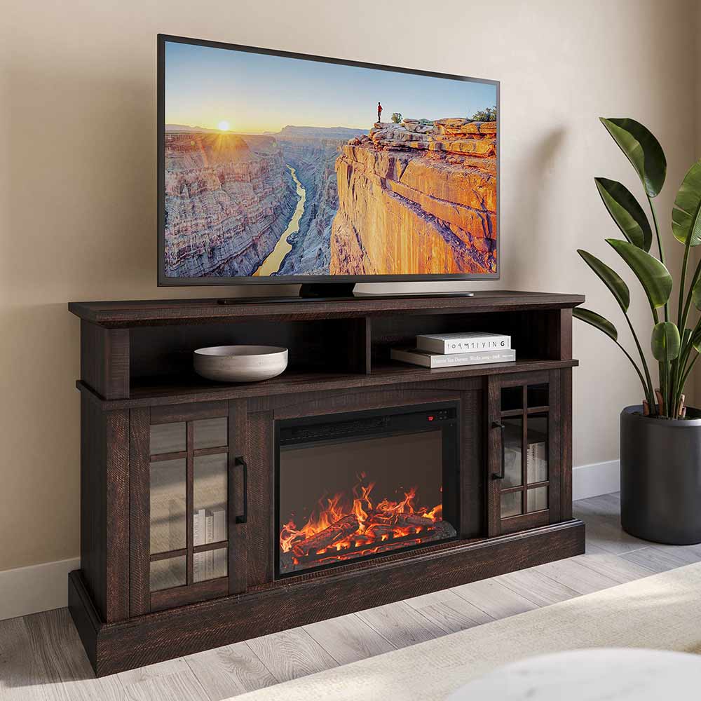 Astorga 58" Glass Door Modern Farmhouse Fireplace TV Stand