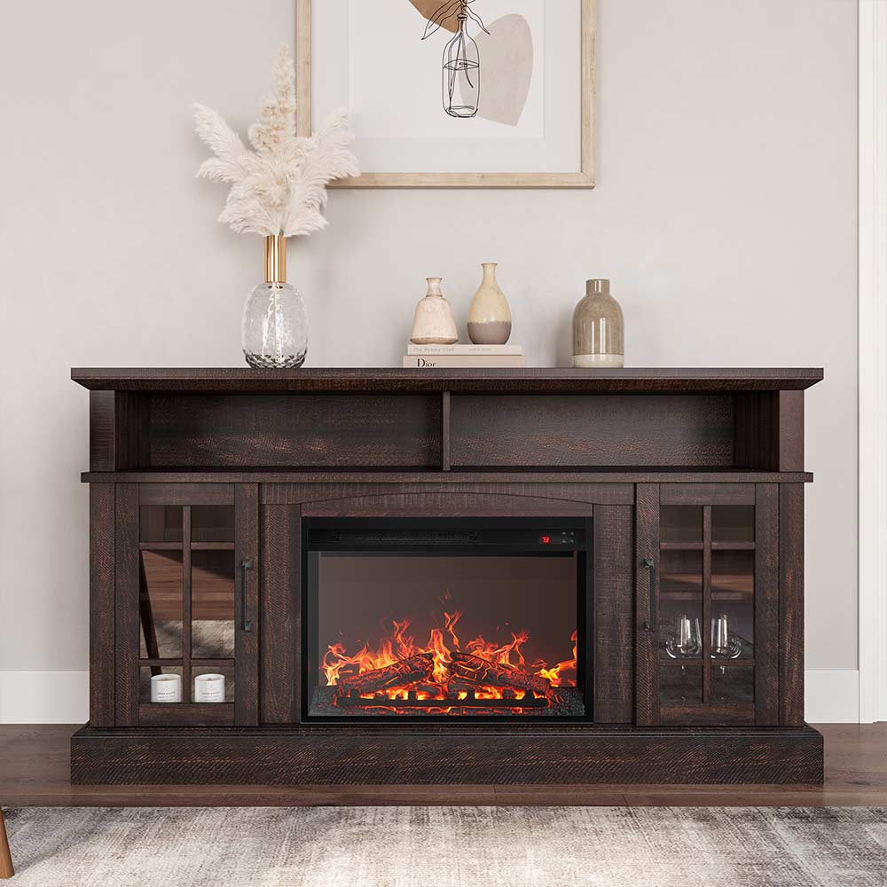Astorga 58" Modern Farmhouse Fireplace TV Stand with Glass Doors