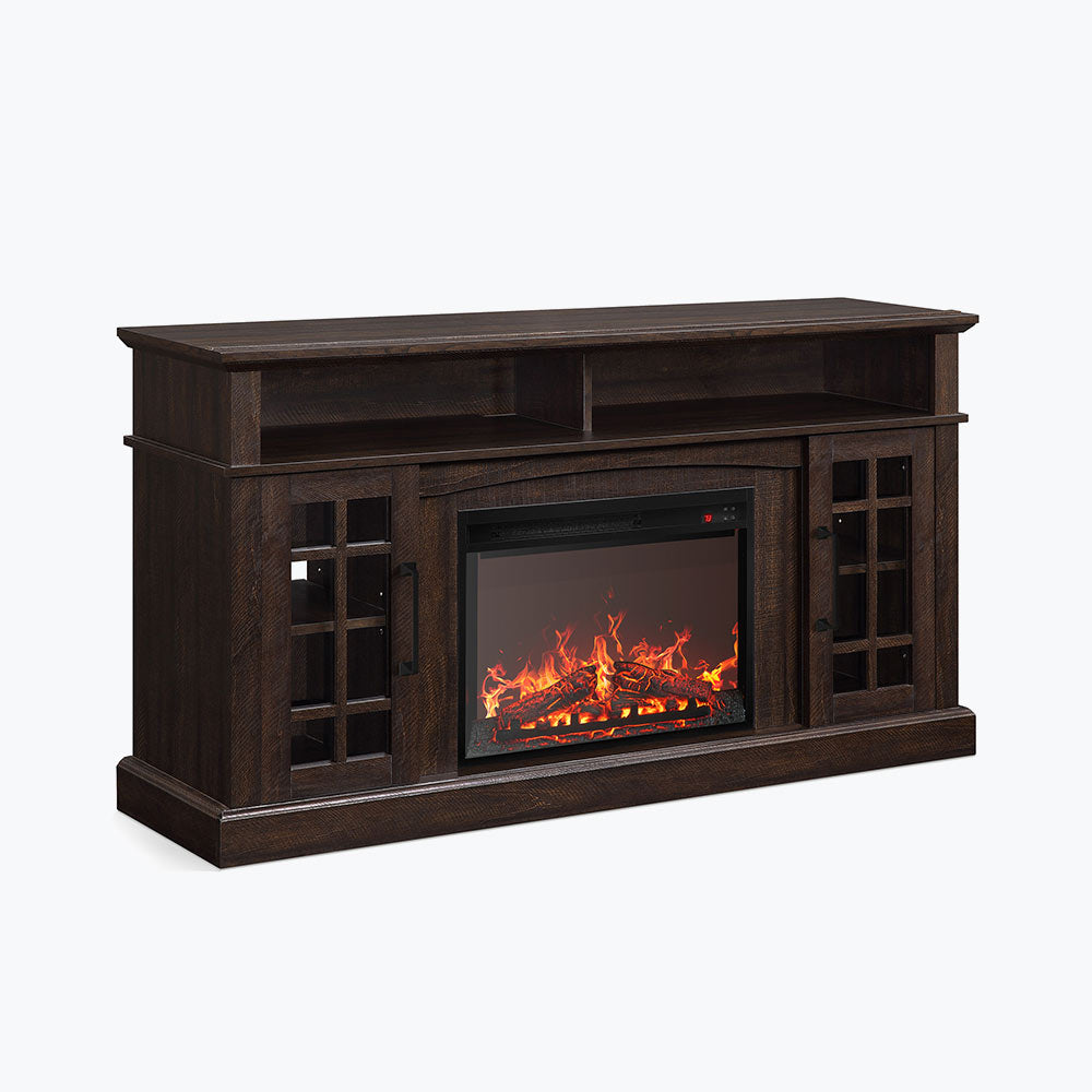 Astorga 58" Modern Farmhouse Fireplace TV Stand with Glass Doors