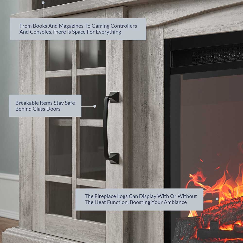 Astorga 58" Modern Farmhouse Fireplace TV Stand with Glass Doors