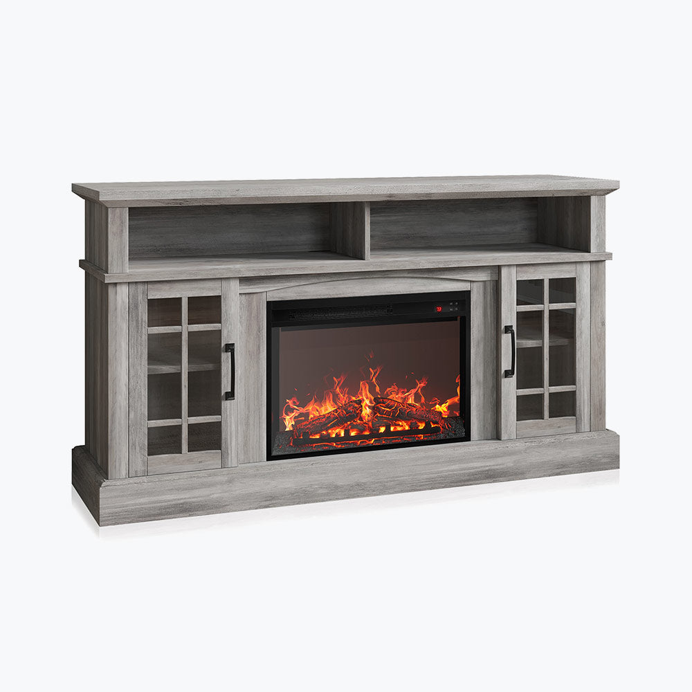 Astorga 58" Modern Farmhouse Fireplace TV Stand with Glass Doors