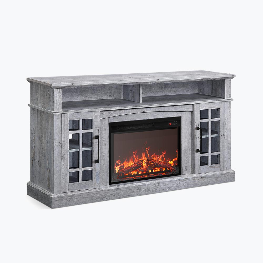 Astorga 58" Modern Farmhouse Fireplace TV Stand with Glass Doors