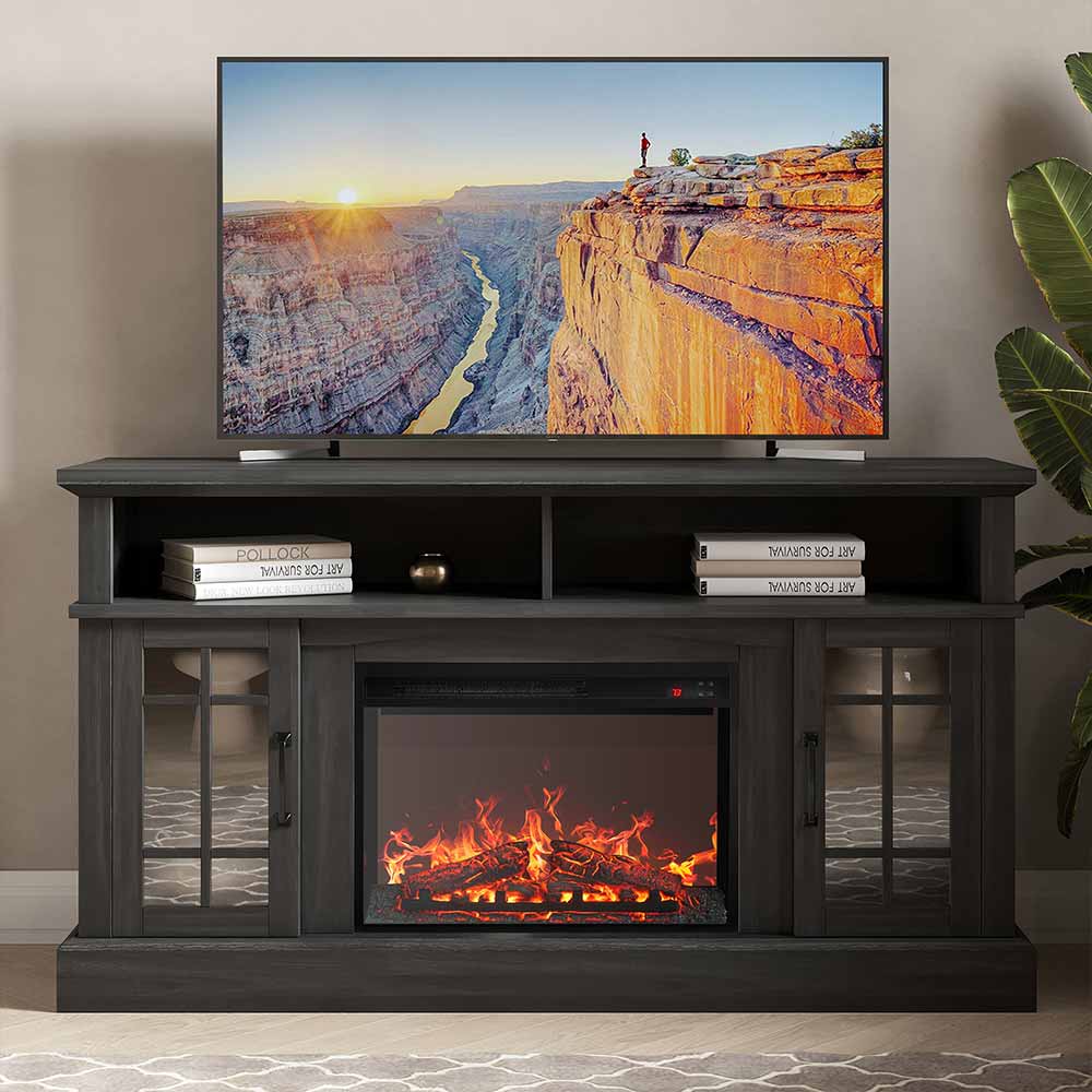 Astorga 58" Modern Farmhouse Fireplace TV Stand with Glass Doors