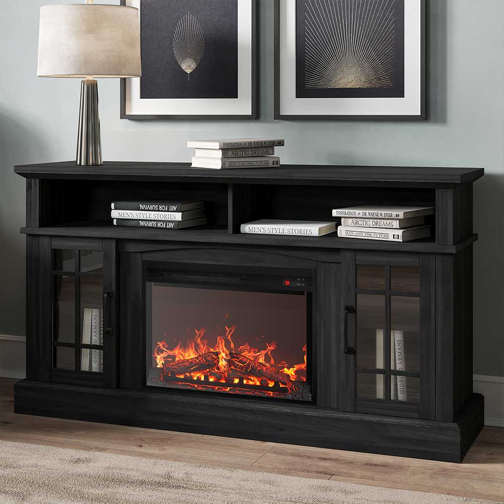 Astorga 58" Modern Farmhouse Fireplace TV Stand with Glass Doors
