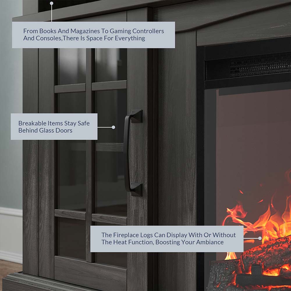 Astorga 58" Modern Farmhouse Fireplace TV Stand with Glass Doors