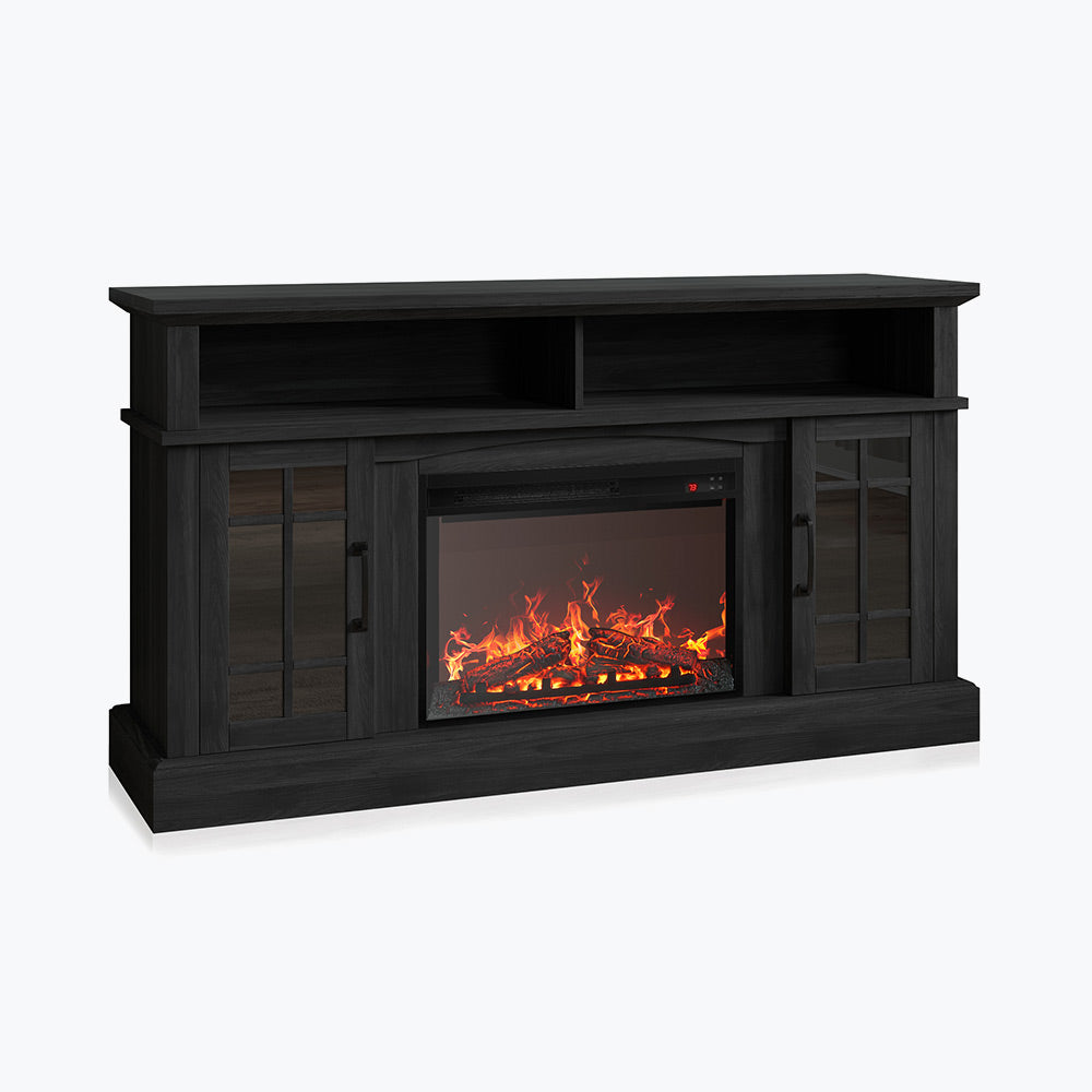 Astorga 58" Modern Farmhouse Fireplace TV Stand with Glass Doors