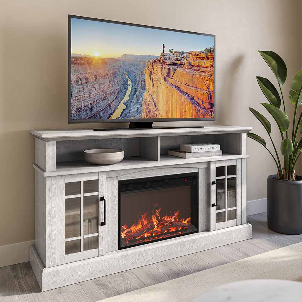 Astorga 58" Modern Farmhouse Fireplace TV Stand with Glass Doors