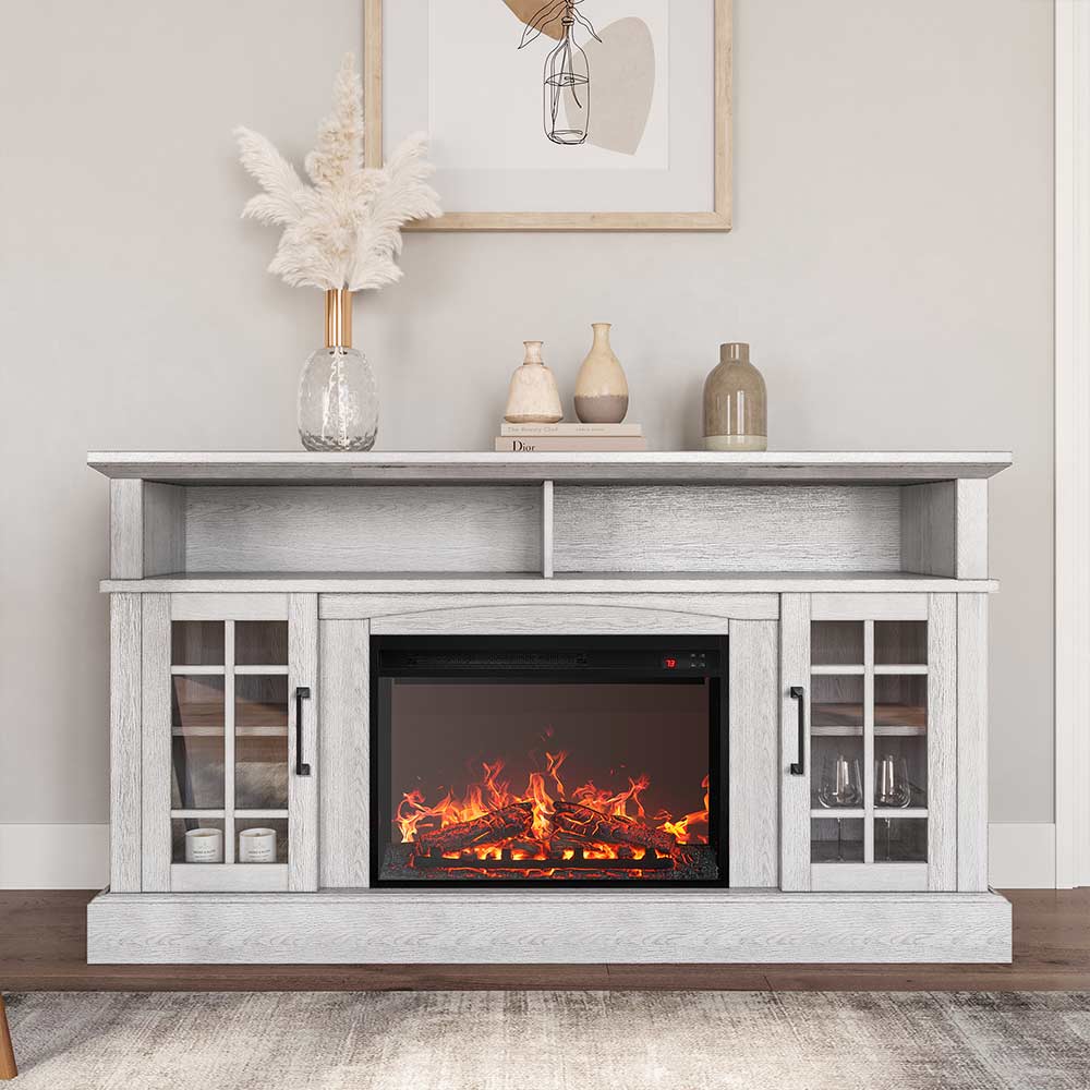 Astorga 58" Modern Farmhouse Fireplace TV Stand with Glass Doors