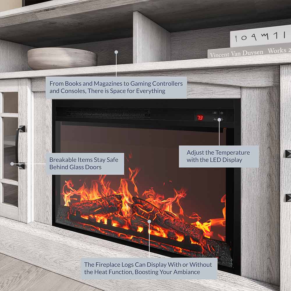 Astorga 58" Glass Door Modern Farmhouse Fireplace TV Stand