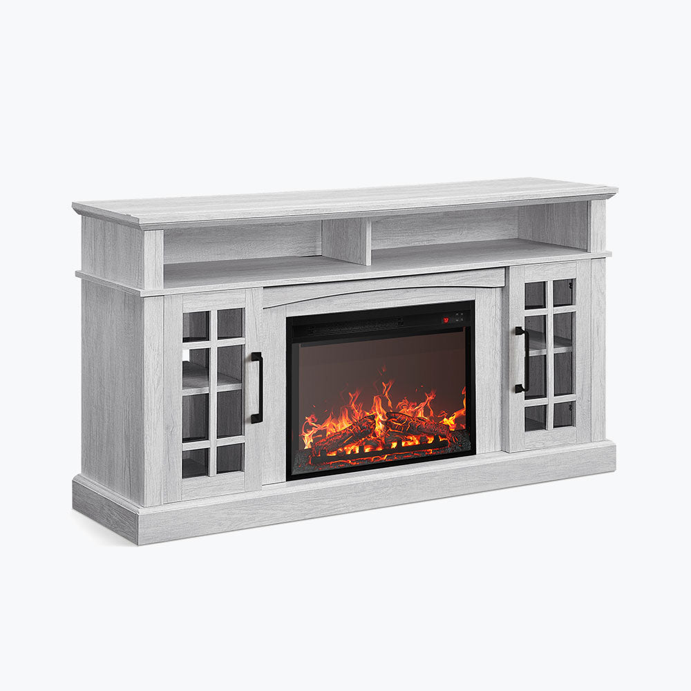 Astorga 58" Modern Farmhouse Fireplace TV Stand with Glass Doors