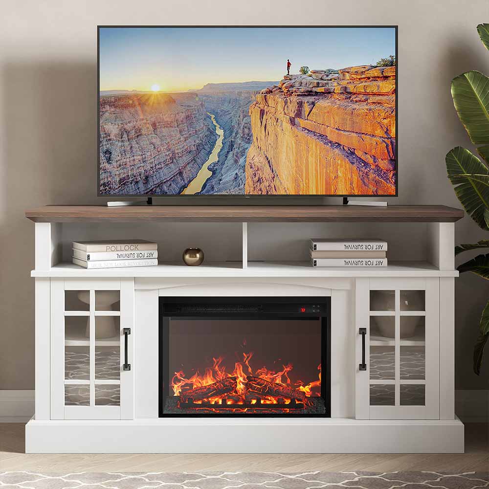Astorga 58" Modern Farmhouse Fireplace TV Stand with Glass Doors