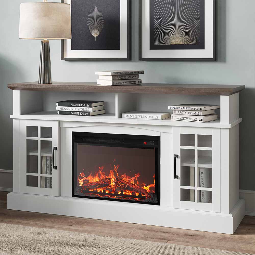 Astorga 58" Modern Farmhouse Fireplace TV Stand with Glass Doors
