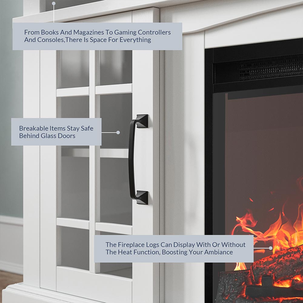 Astorga 58" Modern Farmhouse Fireplace TV Stand with Glass Doors