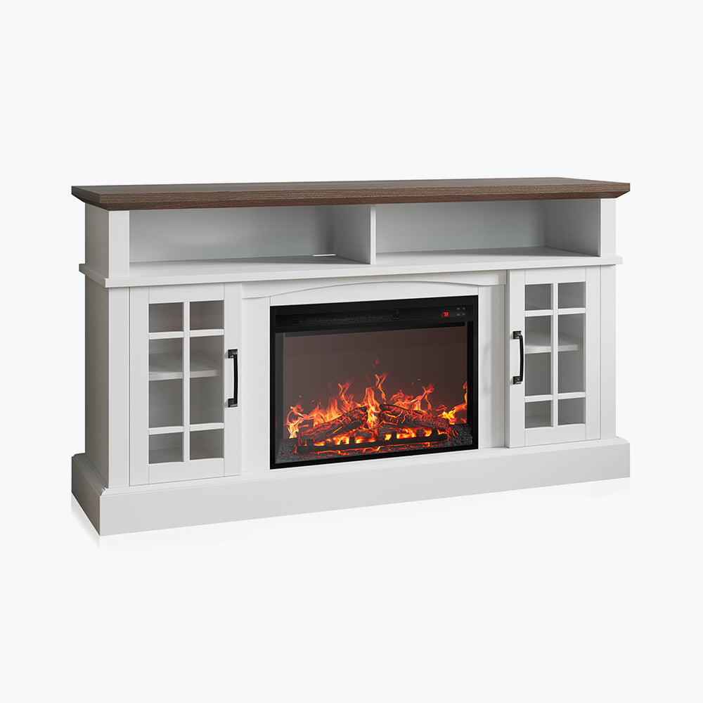 Astorga 58" Modern Farmhouse Fireplace TV Stand with Glass Doors