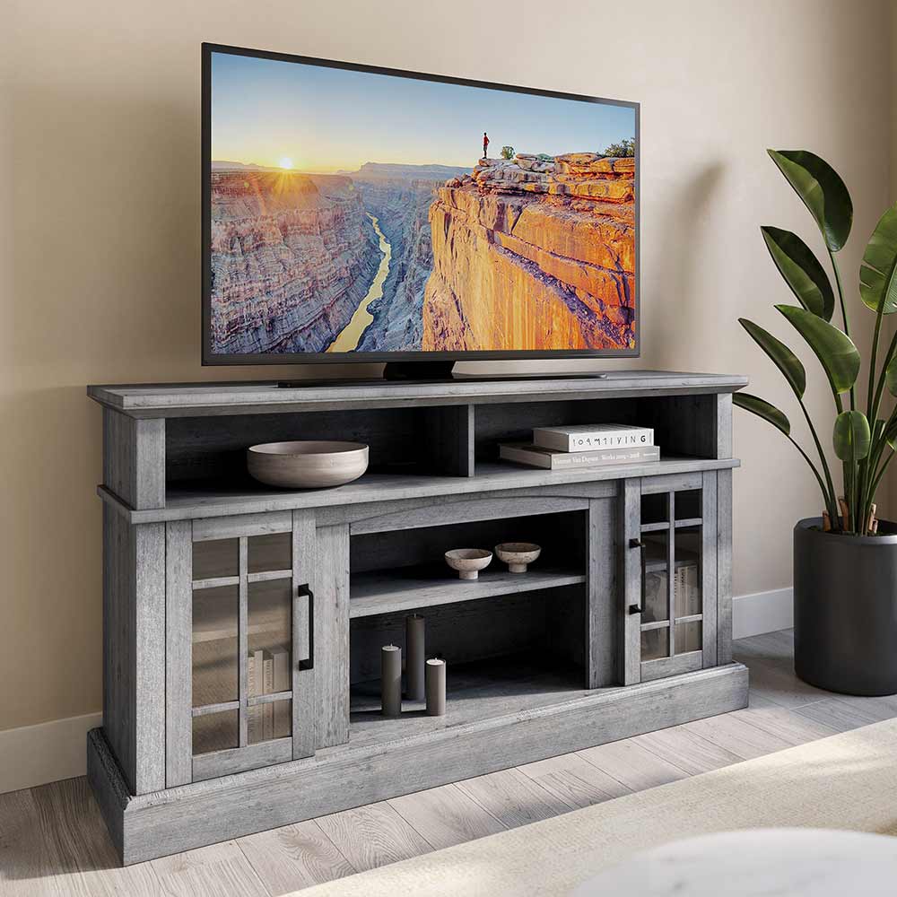 Astorga 58" Modern Farmhouse Fireplace TV Stand with Glass Doors