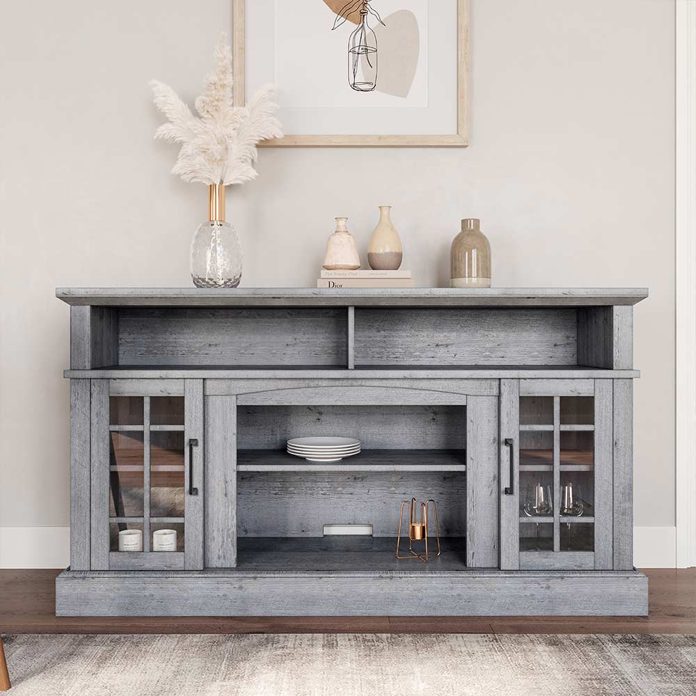 Astorga 58" Modern Farmhouse Fireplace TV Stand with Glass Doors