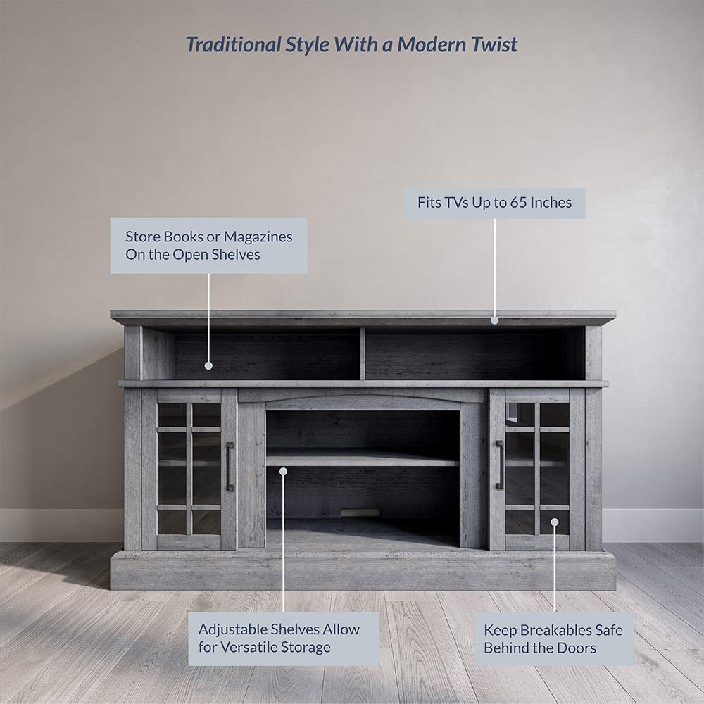 Astorga 58" Modern Farmhouse Fireplace TV Stand with Glass Doors