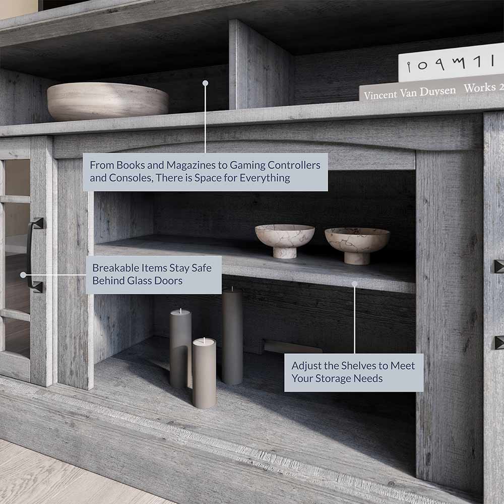 Astorga 58" Modern Farmhouse Fireplace TV Stand with Glass Doors