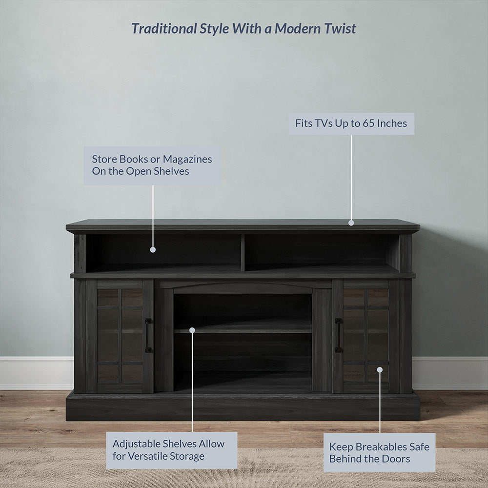 Astorga 58" Modern Farmhouse Fireplace TV Stand with Glass Doors