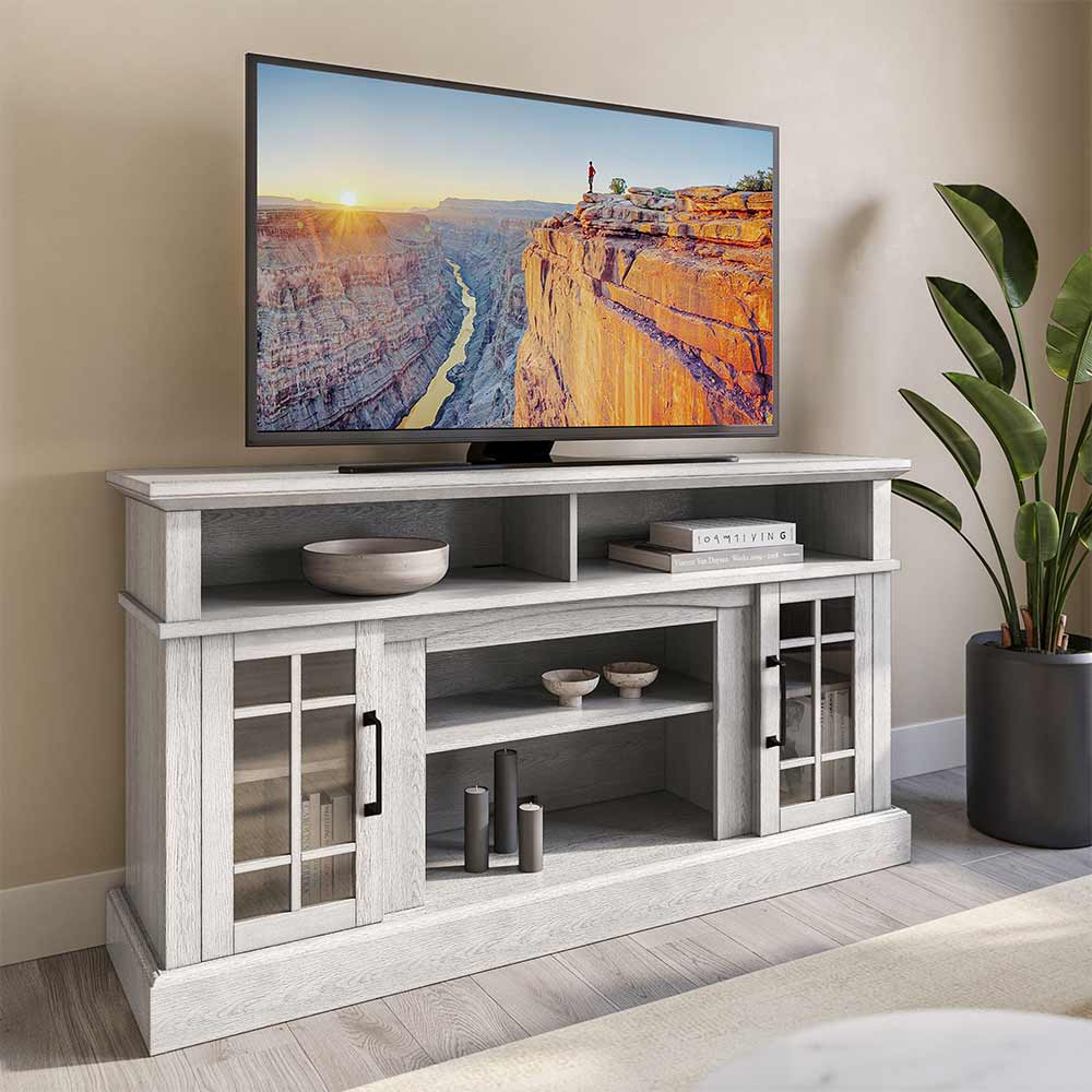 Astorga 58" Modern Farmhouse Fireplace TV Stand with Glass Doors